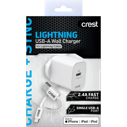 Crest Lightning Usb-a Wall Charger & Cable 1m Each
