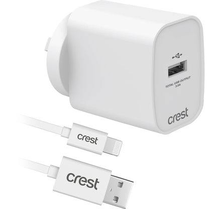 Crest Lightning Usb-a Wall Charger & Cable 1m Each
