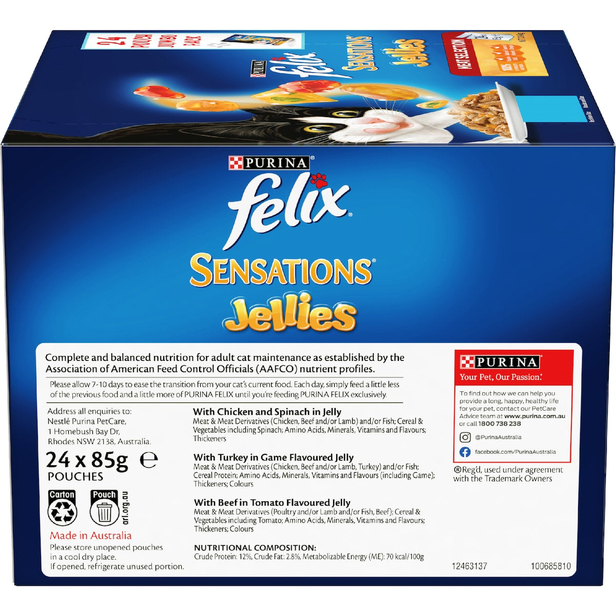 Felix Sensations Jellies Meat Selection Wet Cat Food 85g X 24 Pack