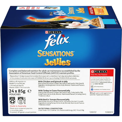 Felix Sensations Jellies Meat Selection Wet Cat Food 85g X 24 Pack
