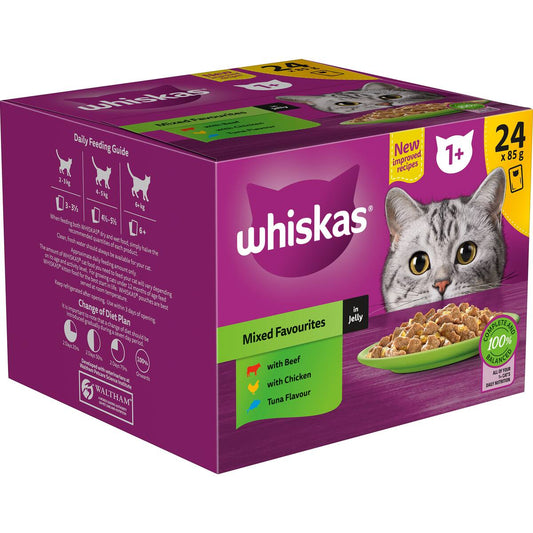 Whiskas Adult 1 + Years Wet Cat Food Mixed Favourites In Jelly 85g X 24 Pack