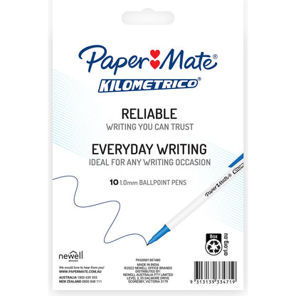 Paper Mate Kilometrico Ballpoint Pens Assorted Colours 10 Pack