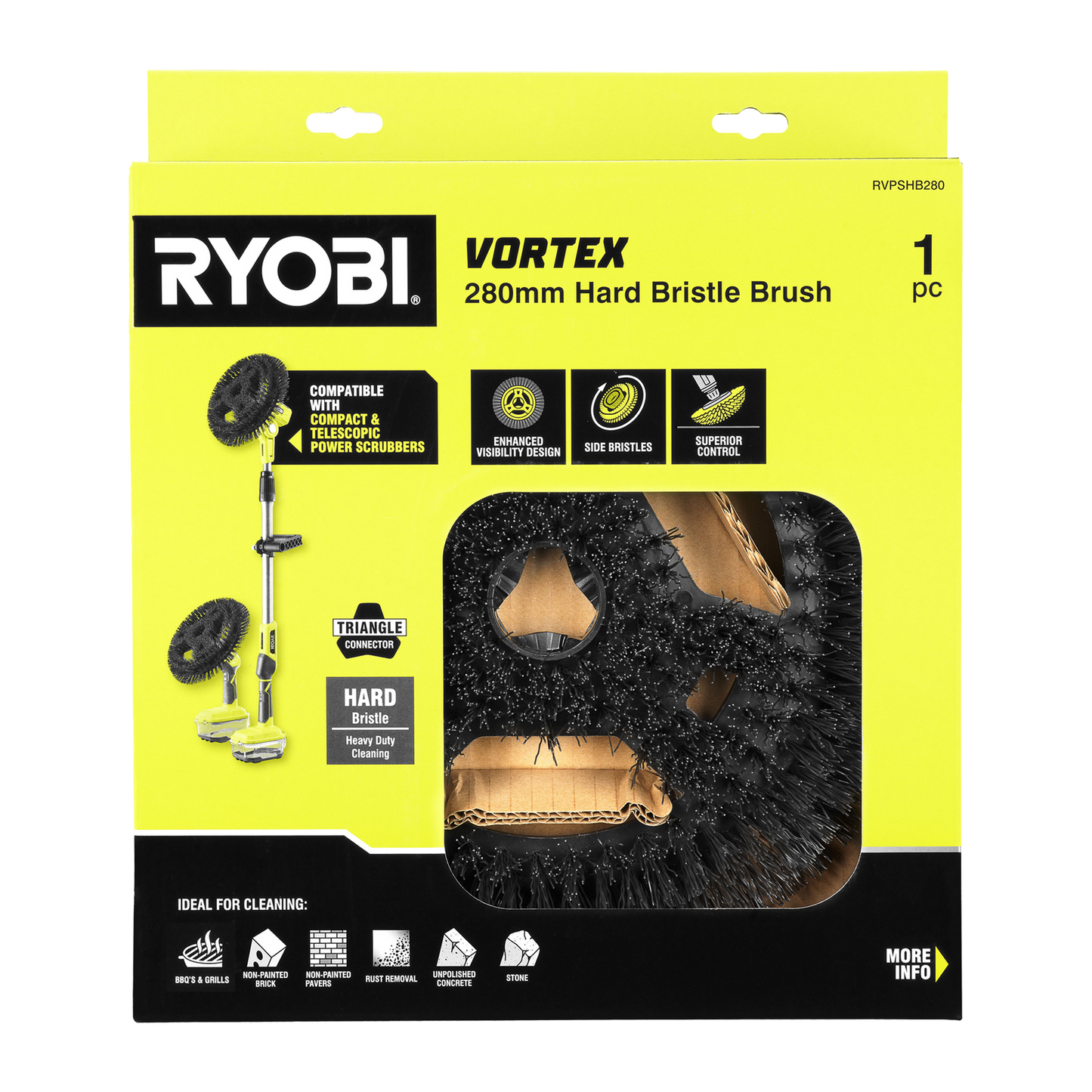 Ryobi Hard Bristle Power Scrubber Brush - 280mm