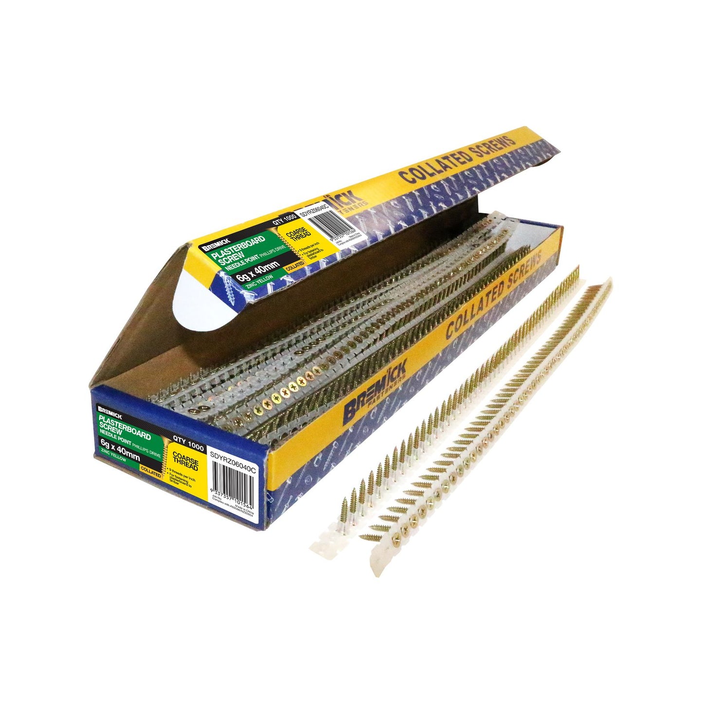 Bremick Collated Screws - 6g x 40mm - Zinc Yellow - 1000 Pack