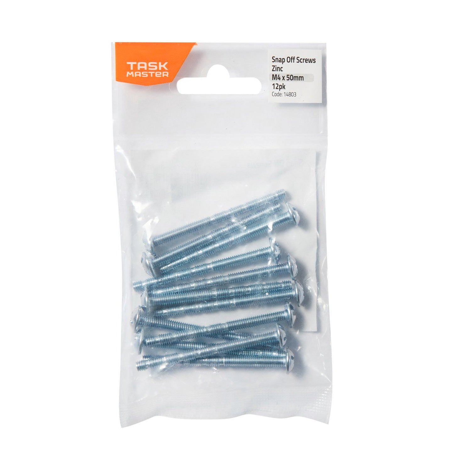 Taskmaster Zinc Snap Off Screw - M4 x 50mm - 12 Pack