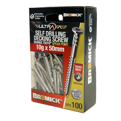 Bremick Ultrafast Stainless Steel 316 T20 Truss Head Screws - 10g x 50mm - 100 Pack