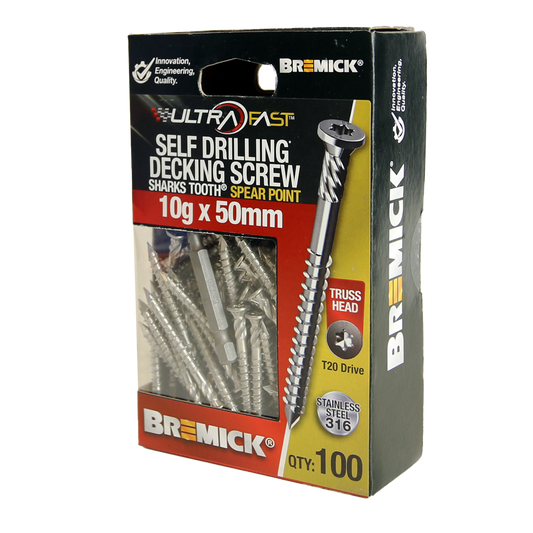 Bremick Ultrafast Stainless Steel 316 T20 Truss Head Screws - 10g x 50mm - 100 Pack
