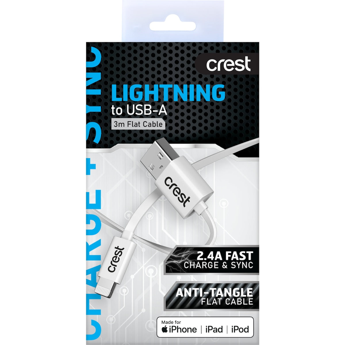 Crest Lightning To Usb A Flat Cable White 3m Each