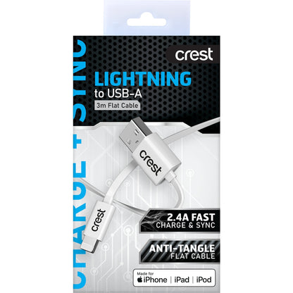 Crest Lightning To Usb A Flat Cable White 3m Each