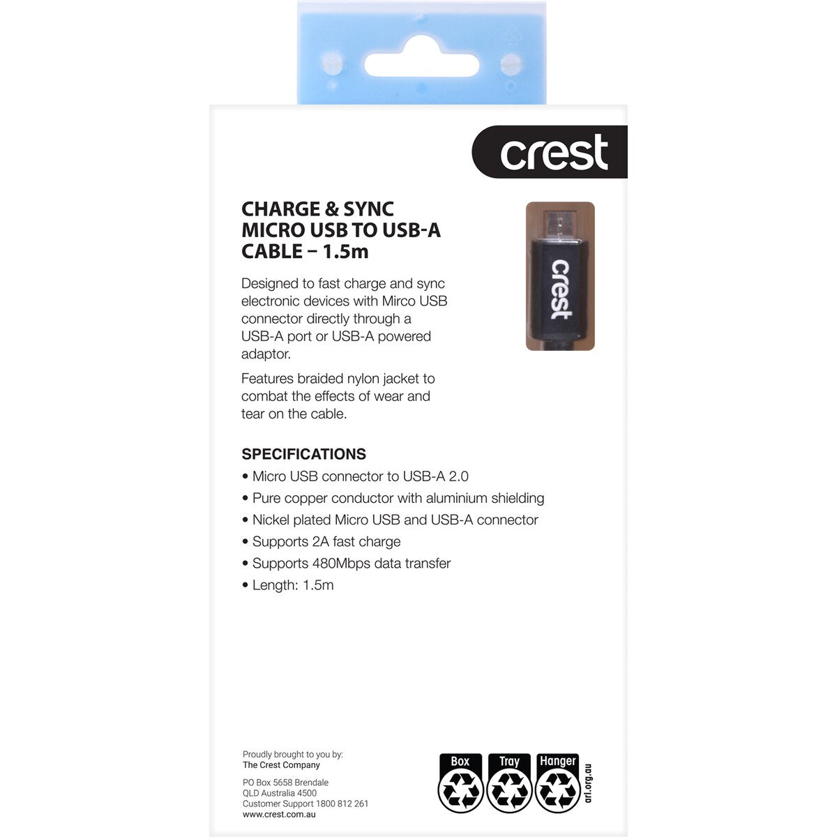 Crest Micro USB to USB-A 1.5m Braided Cable each