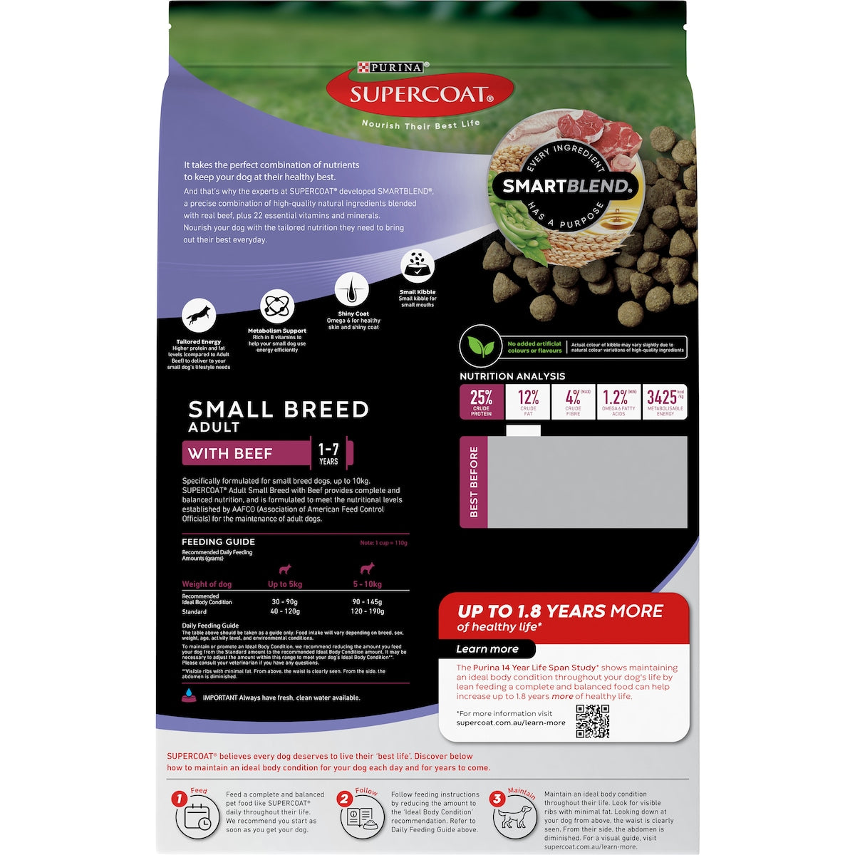 Supercoat Adult Small Breed Beef Dry Dog Food 2.8kg
