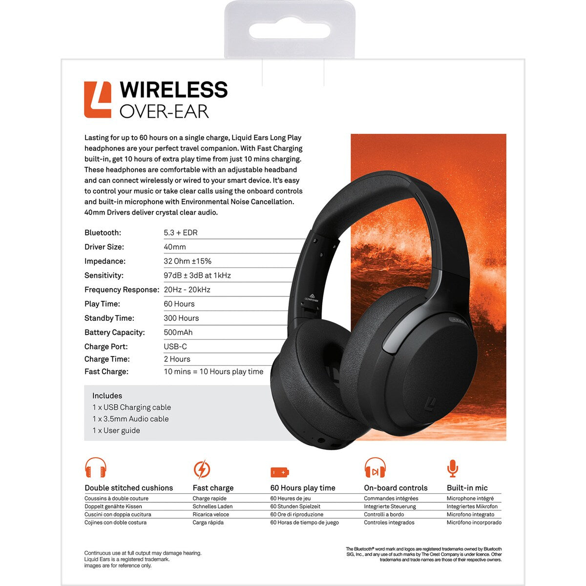 Liquid Ears Long Play Over Ear Wireless Headphones Assorted Each