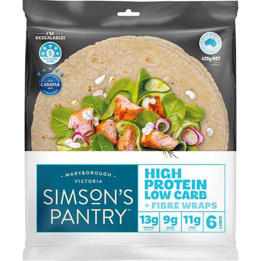 Simsons Pantry Low Carb High Protein + Fibre Large Wraps 6 Pack