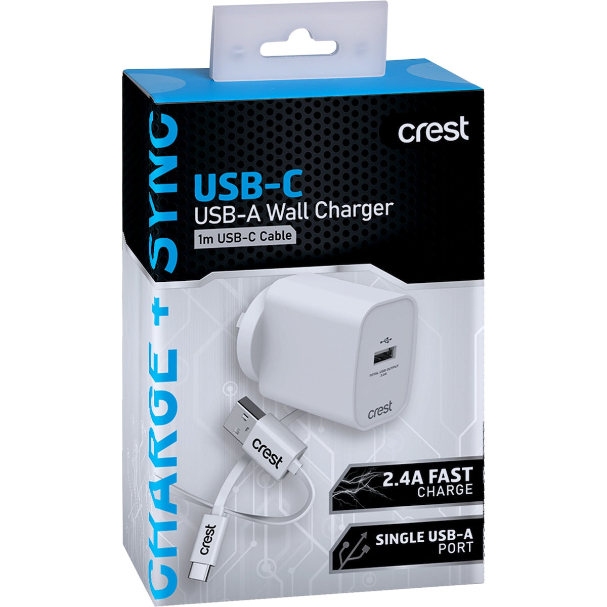 Crest Usb-c/usb-a Wall Charger 1m Usb-c Cable Each