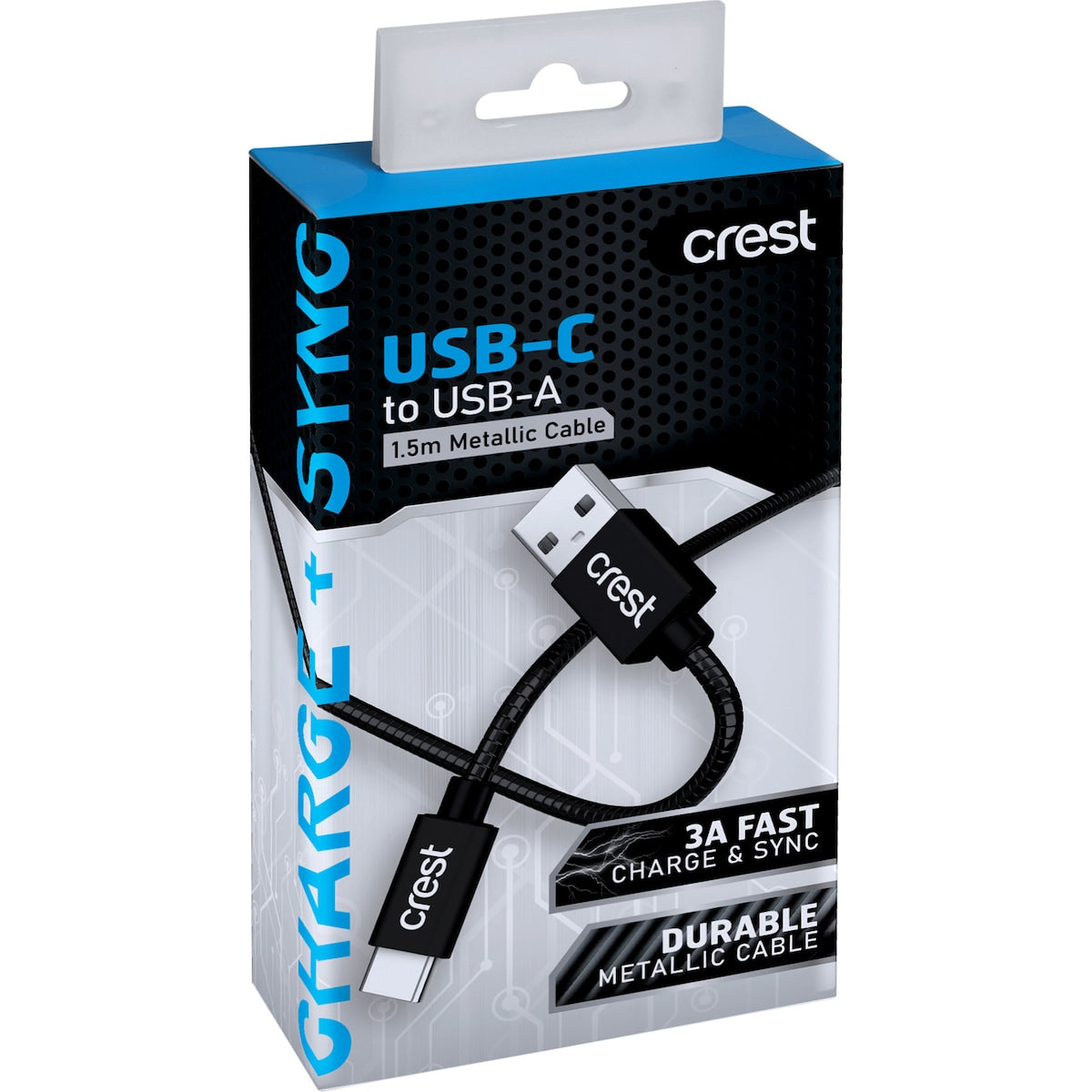 Crest Usb-c To Usb-a 1.5m Metallic Cable Assorted Each