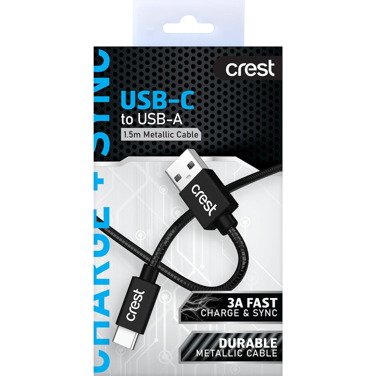 Crest Usb-c To Usb-a 1.5m Metallic Cable Assorted Each