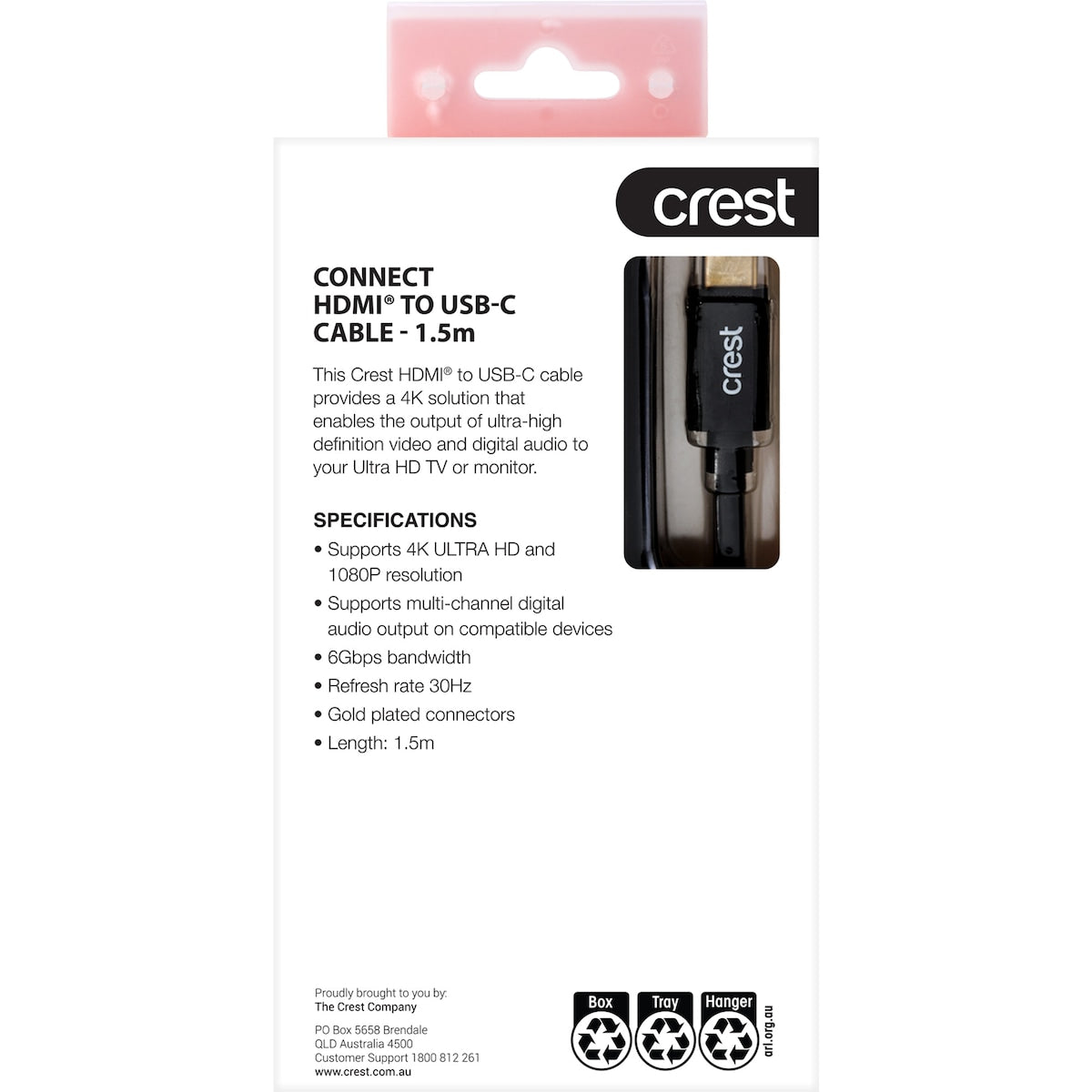 Crest Hdmi To Usb-c 1.5m High Speed Cable Each