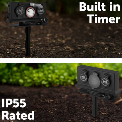Arlec Outdoor Powerboard with Timer - 4 Outlet - 1.8m - Dark Grey