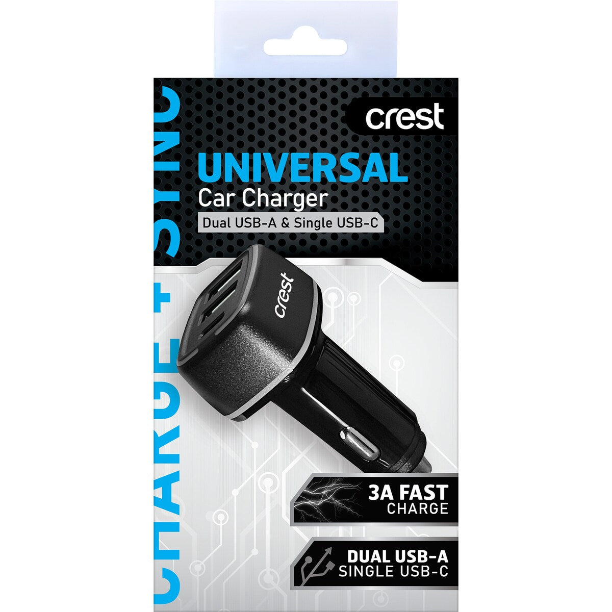 Crest Universal Car Charger Dual Usb-a & Single Usb-c Each