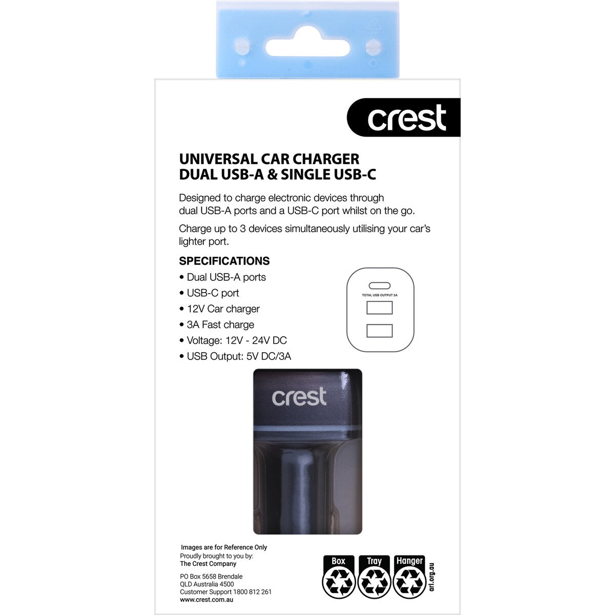 Crest Universal Car Charger Dual Usb-a & Single Usb-c Each