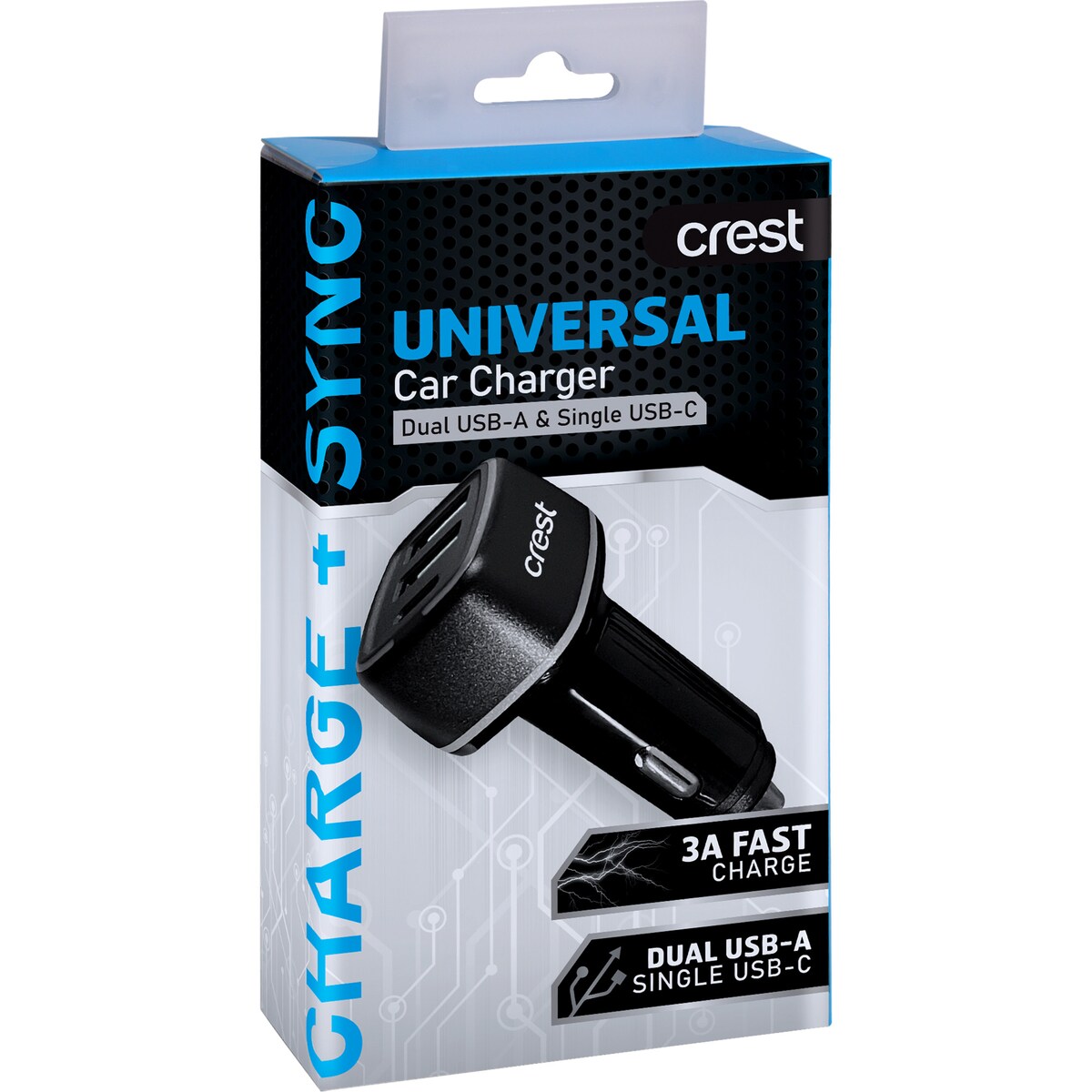 Crest Universal Car Charger Dual Usb-a & Single Usb-c Each