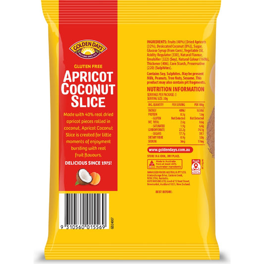 Golden Days Fruit Apricot Coconut Slice 150g