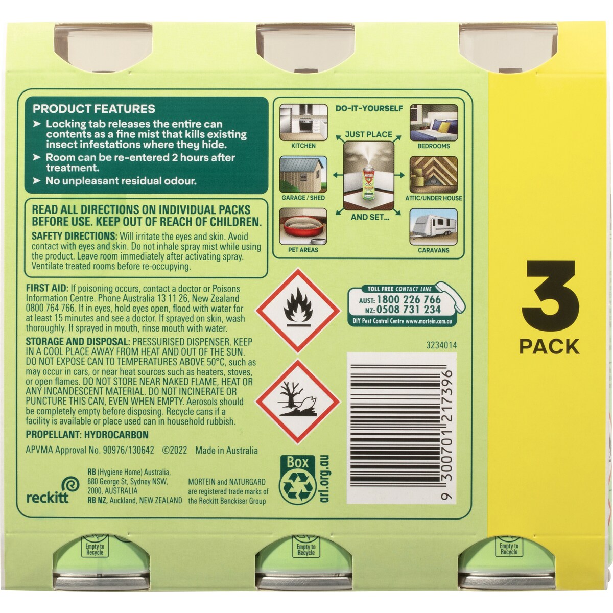 Mortein Naturgard Eucalyptus Crawling Insect Control Bomb 3 pack