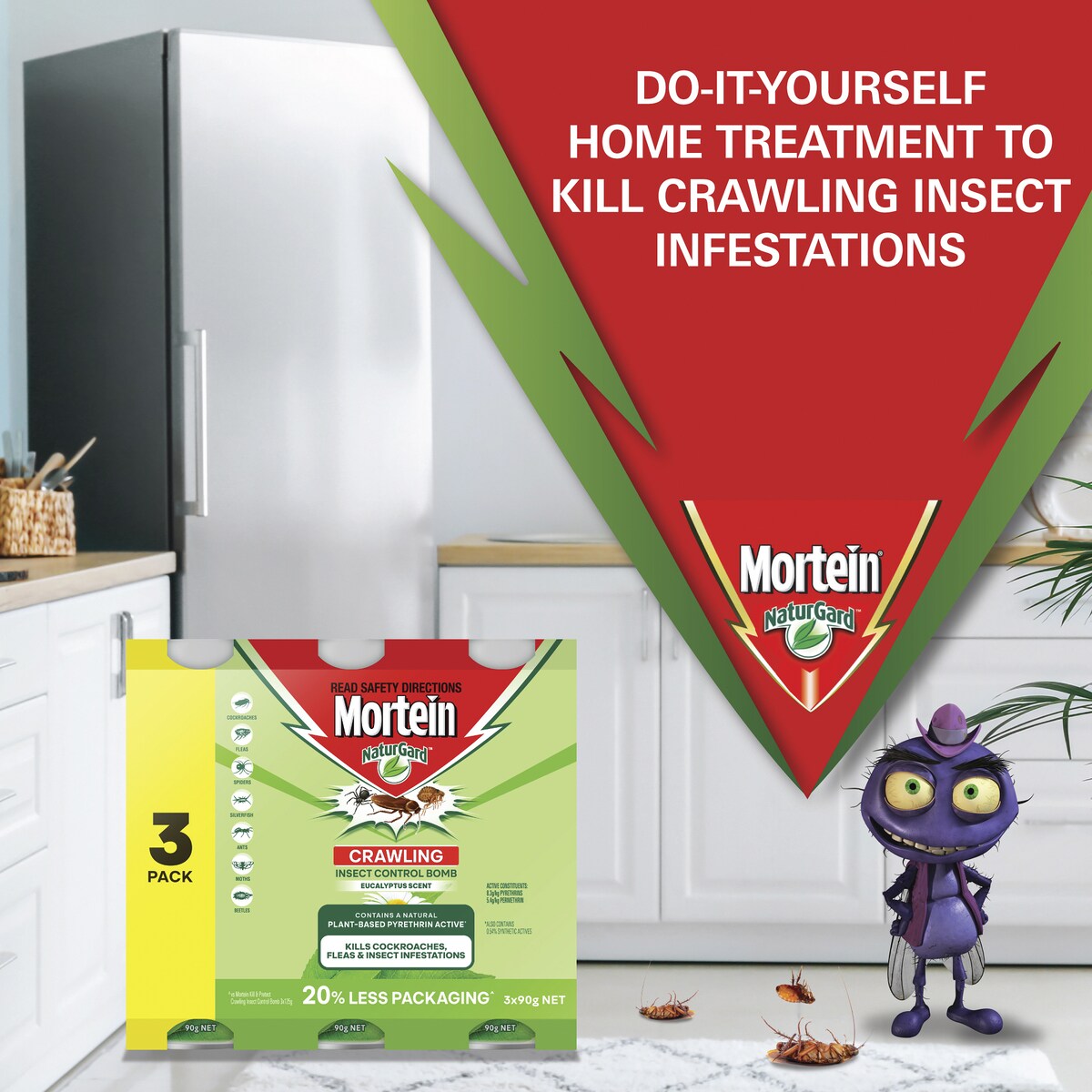 Mortein Naturgard Eucalyptus Crawling Insect Control Bomb 3 pack