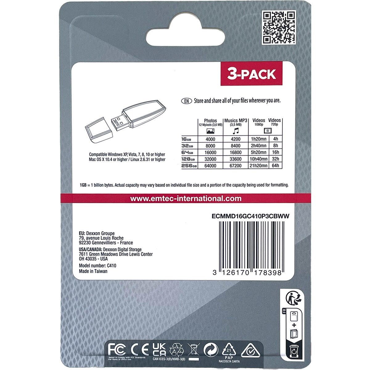 Emtec Style Flash Drive 16gb Usb 2.0 3 Pack