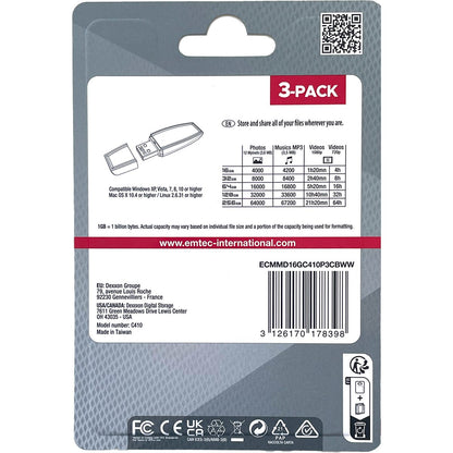Emtec Style Flash Drive 16gb Usb 2.0 3 Pack
