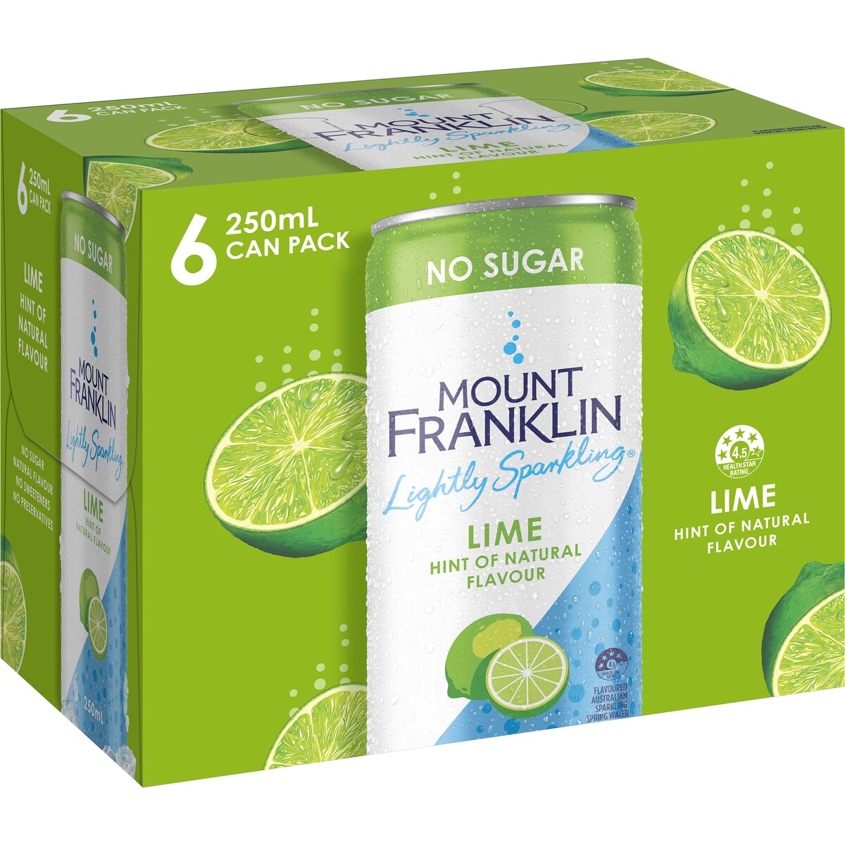 Mount Franklin Lightly Sparkling Water Lime Cans 250mL x 6 pack