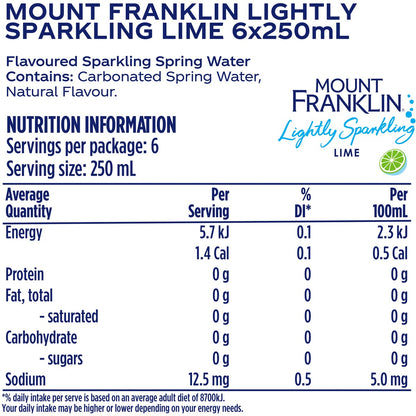 Mount Franklin Lightly Sparkling Water Lime Cans 250mL x 6 pack