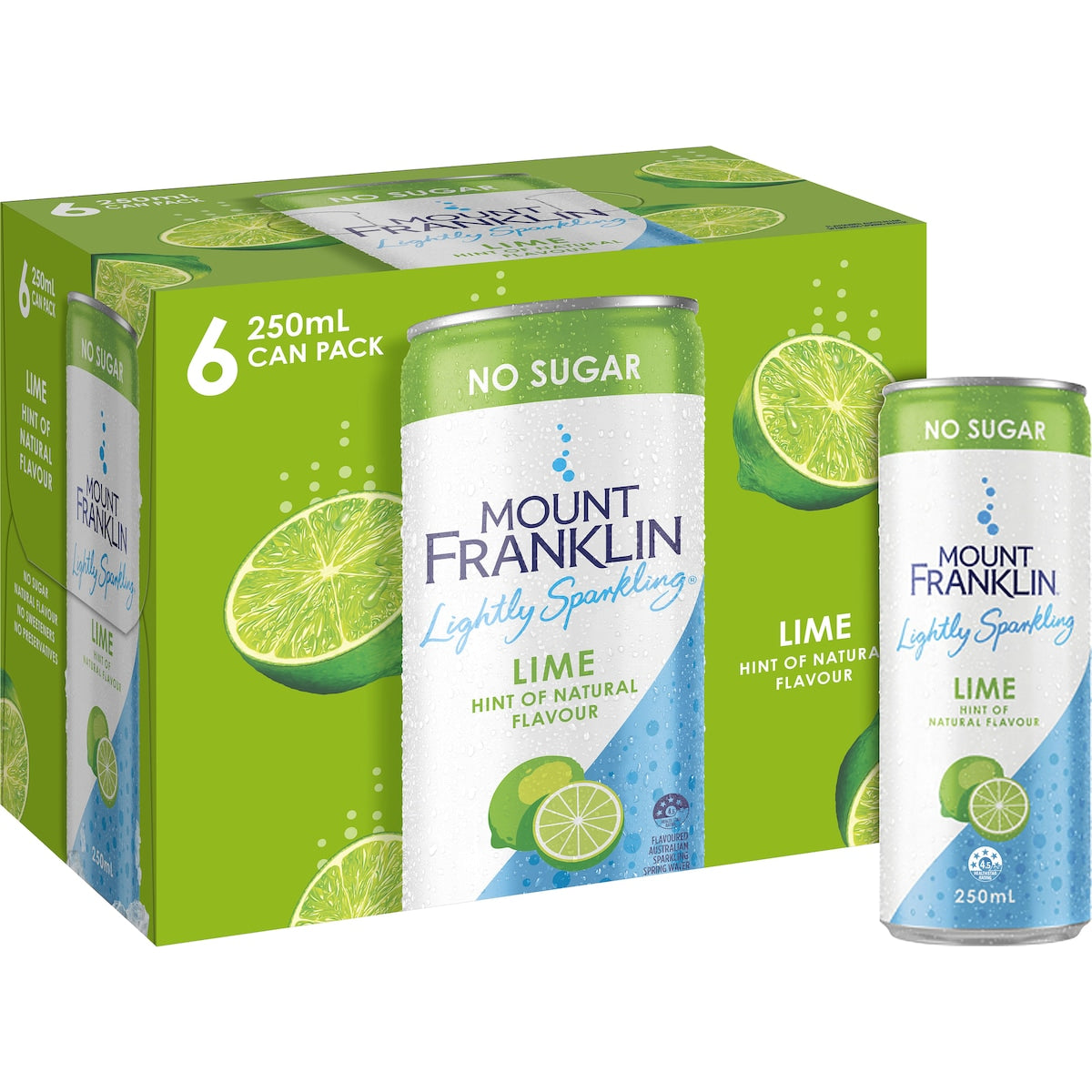 Mount Franklin Lightly Sparkling Water Lime Cans 250mL x 6 pack
