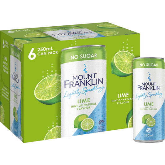 Mount Franklin Lightly Sparkling Water Lime Cans 250mL x 6 pack
