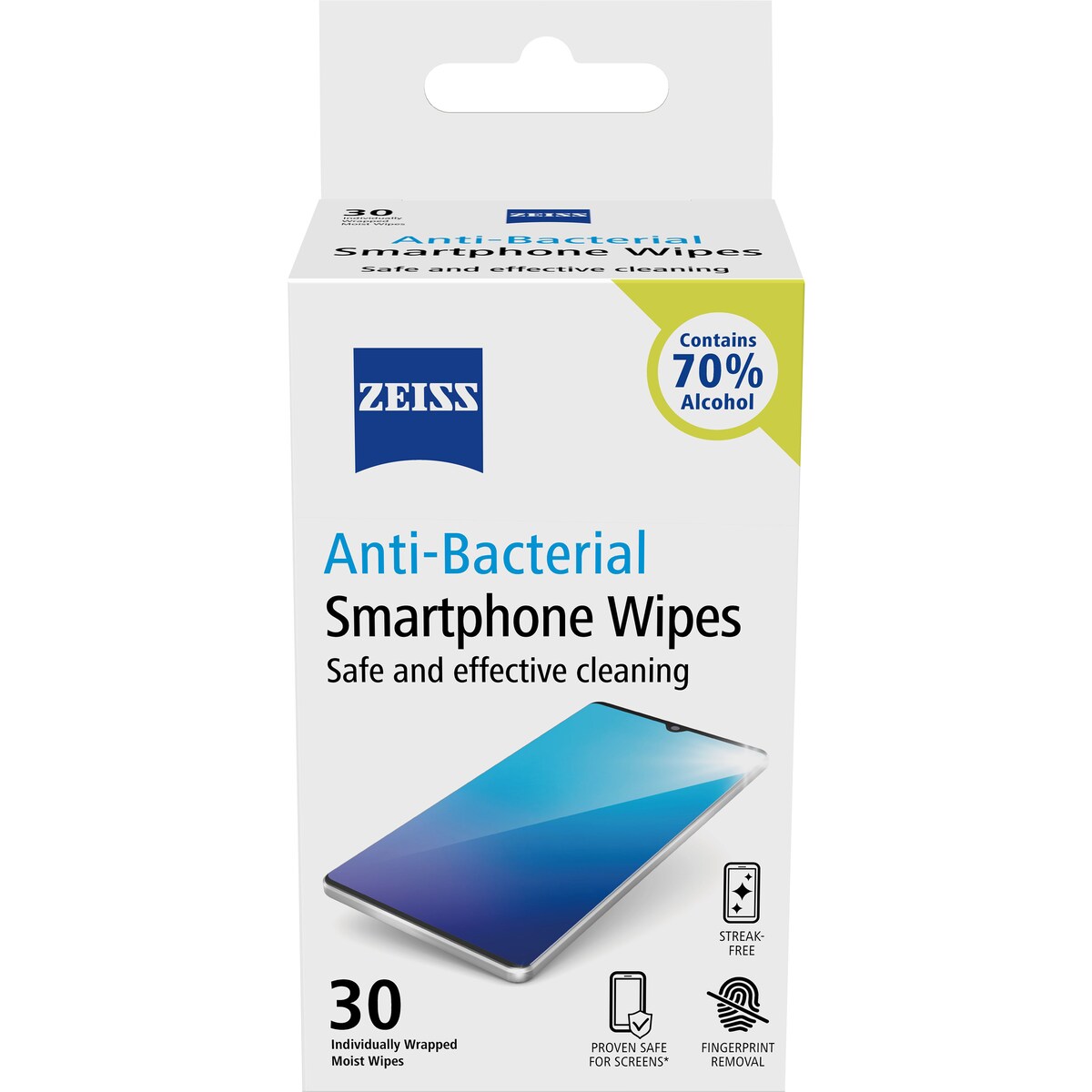 Zeiss Anti-bacterial Smartphone Wipes 30 Pack