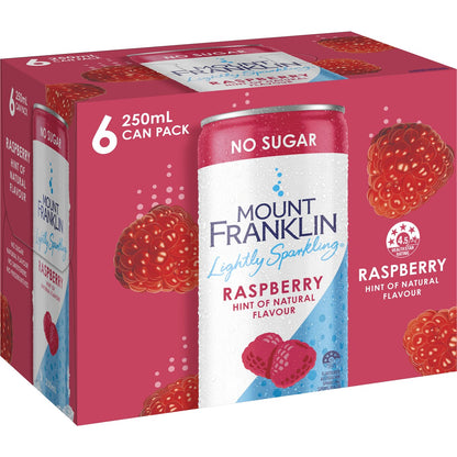 Mount Franklin Lightly Sparkling Water Raspberry Cans 250mL x 6 pack