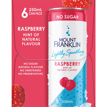 Mount Franklin Lightly Sparkling Water Raspberry Cans 250mL x 6 pack