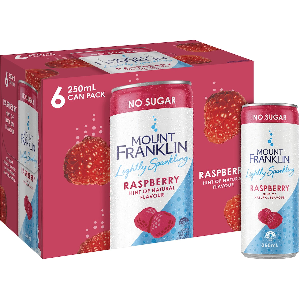 Mount Franklin Lightly Sparkling Water Raspberry Cans 250mL x 6 pack