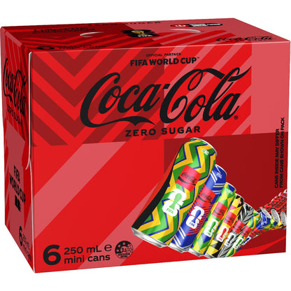 Coca-cola Zero Sugar Soft Drink Mini Cans 250ml X 6 Pack