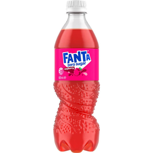 Fanta Raspberry Zero Sugar Soft Drink Bottles 600ml