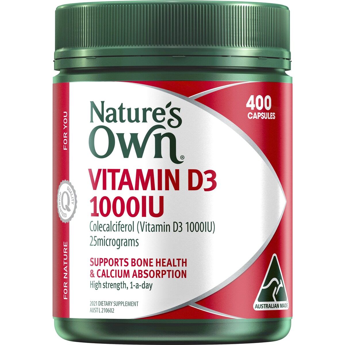 Nature's Own Vitamin D 1000IU D3 Capsules For Bone Health + Immunity 400 pack