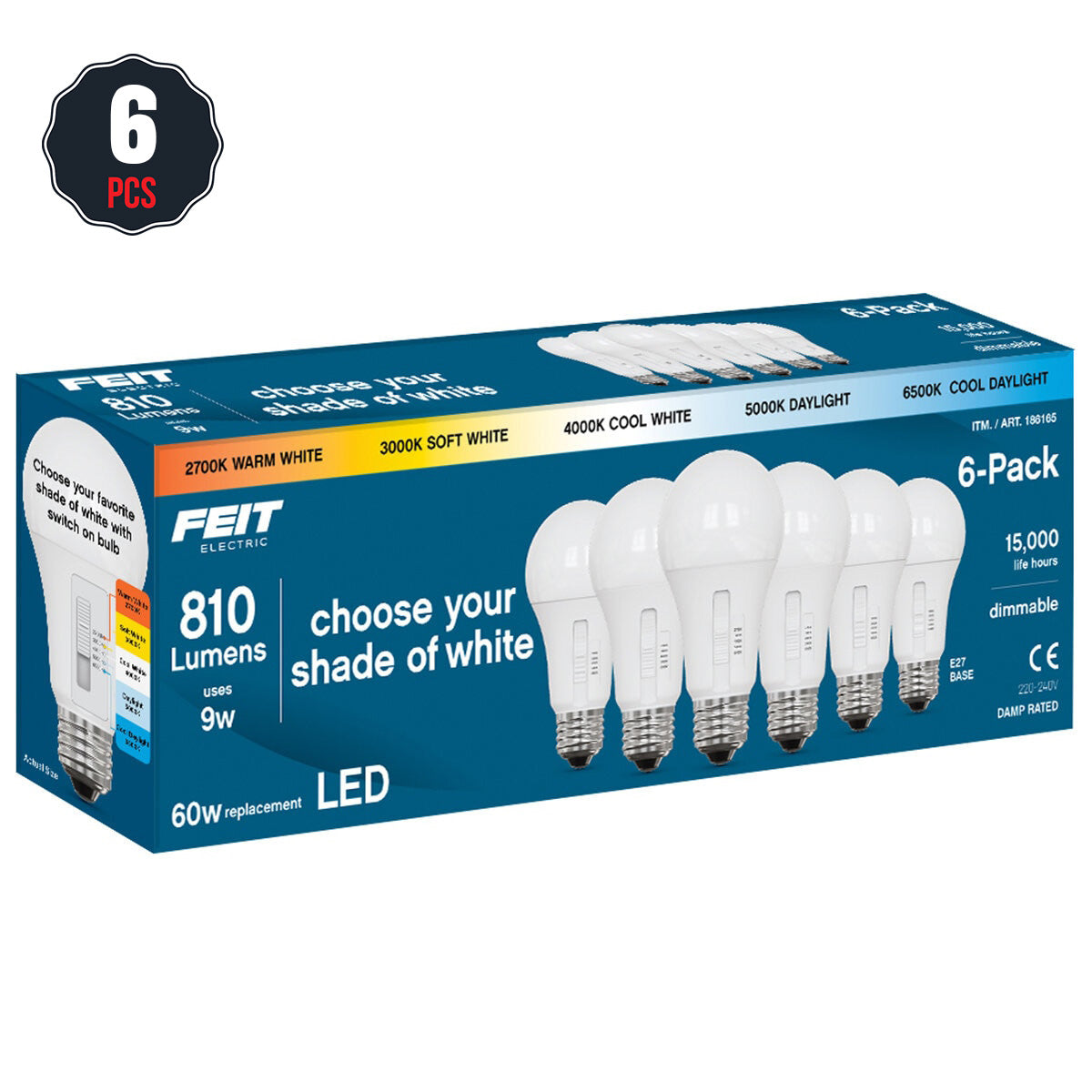 Feit Electric LED Light Bulbs 6 Pack 810 Lumens Bayonet Fitting
