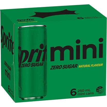 Sprite Zero Sugar Lemonade Soft Drink Mini Cans 250ml X 6 Pack