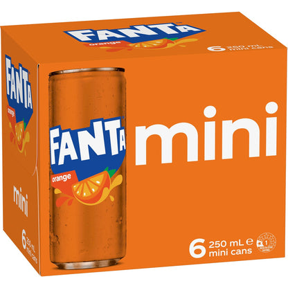 Fanta Orange Soft Drink Mini Cans 250ml X 6 Pack