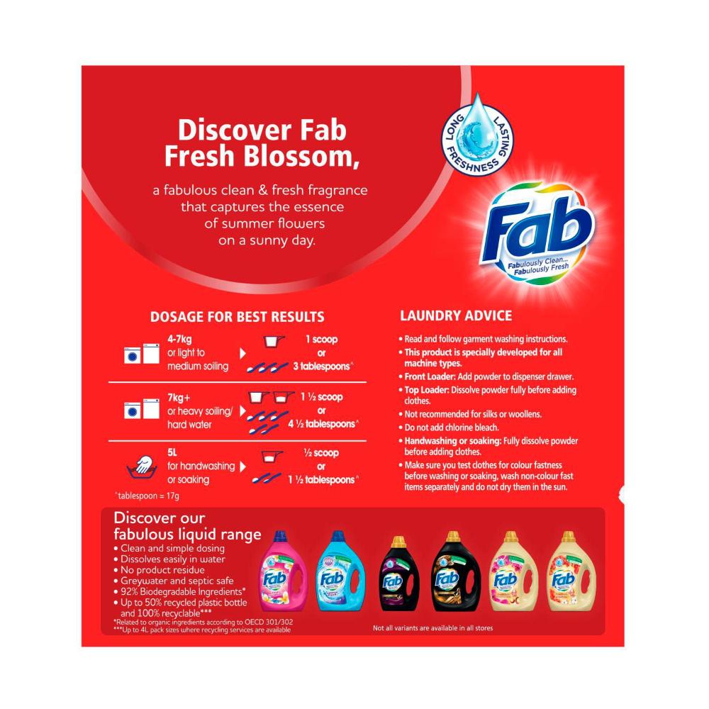 FAB Ultra Laundry Powder Sunshine Fresh Top & Front - 2kg
