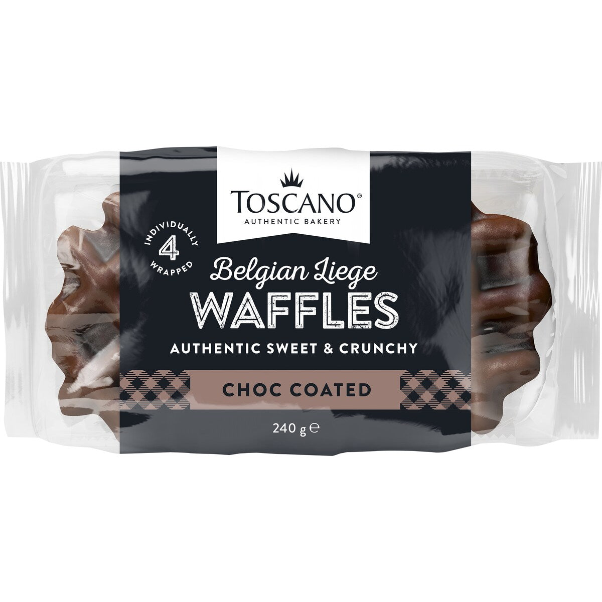 Toscano Belgian Liege Waffles Choc Coated 4 Pack