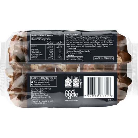 Toscano Belgian Liege Waffles Choc Coated 4 Pack