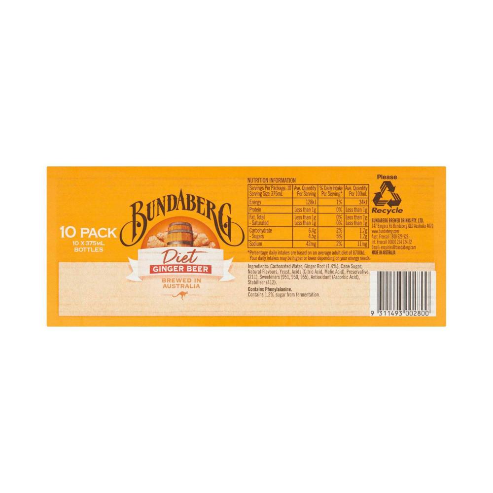 Bundaberg Diet Ginger Beer Multipack 10X375mL