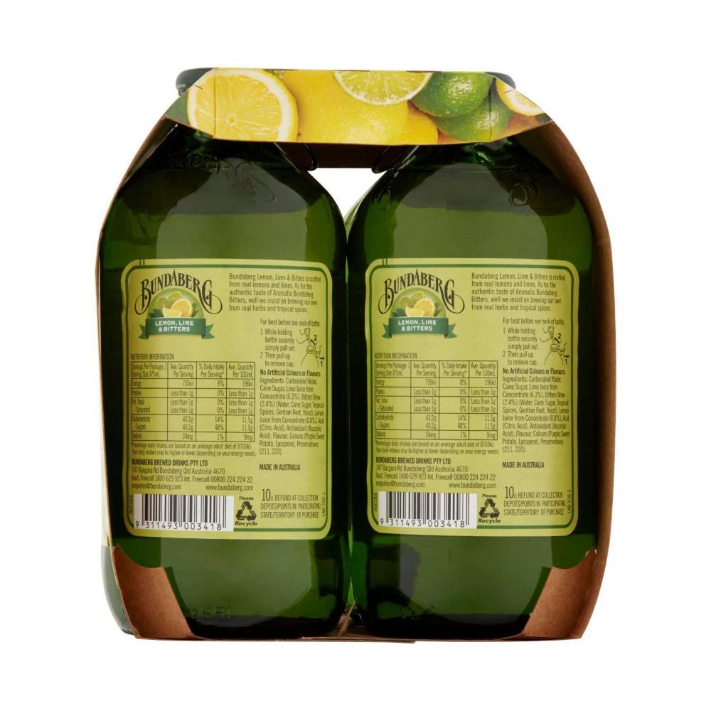 Bundaberg Brewed Drink Lemon Lime Bitter 4x375ml