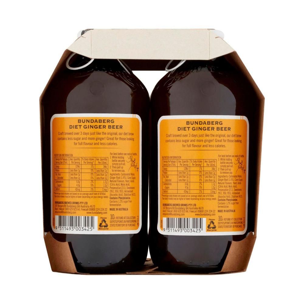 Bundaberg Brewed Drink Ginger Beer Diet 4x375mL